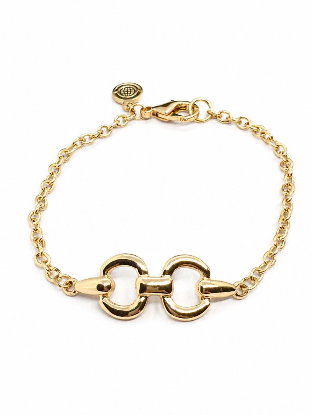 GOLD TONE BRACELET Horsebit Equestrian Link Signed 7.75" Vintage Style